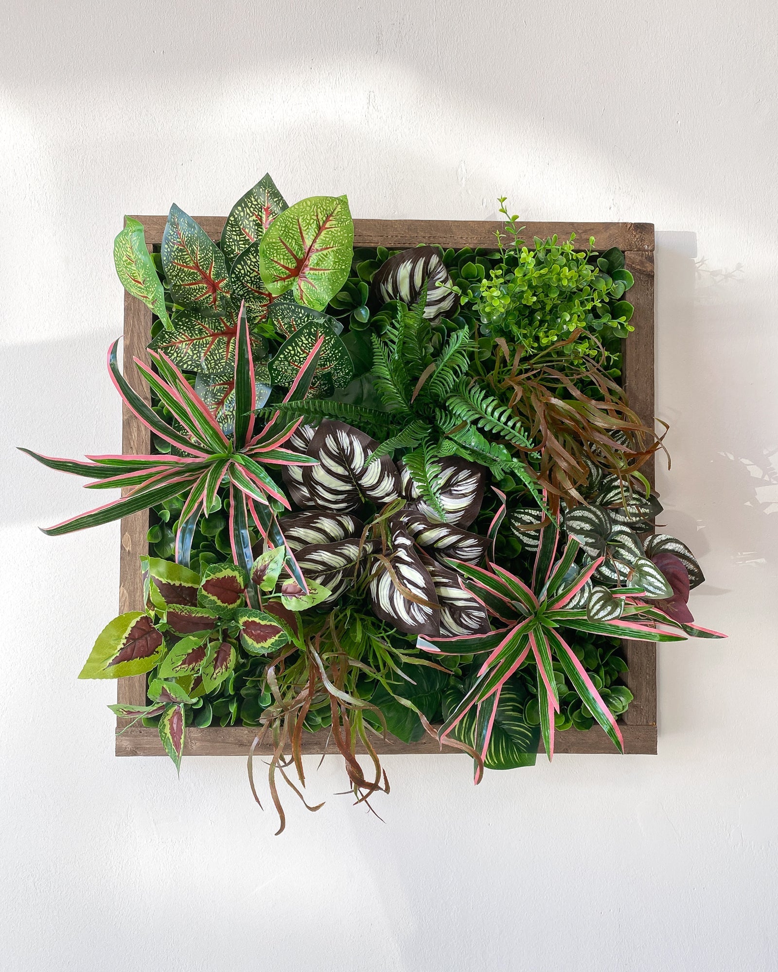 Plantframe/Pflanzenwand/Mooswand "SORNA" aus Realtouch Kunstpflanzen in Fichtenholzrahmen